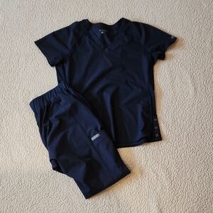 Med Couture Peaches Navy Scrub Top And Jogger Pants Set Tall